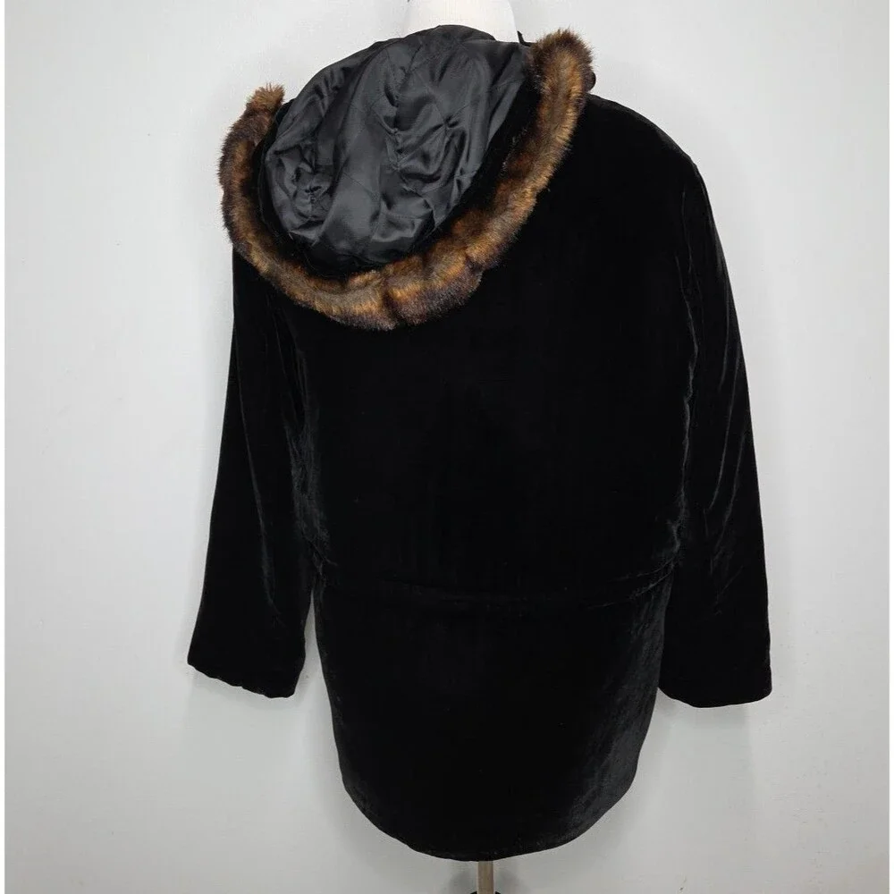 Black Label Lauren by Ralph Lauren Velvet Faux-Fur Hooded Puffer Parka Coat S